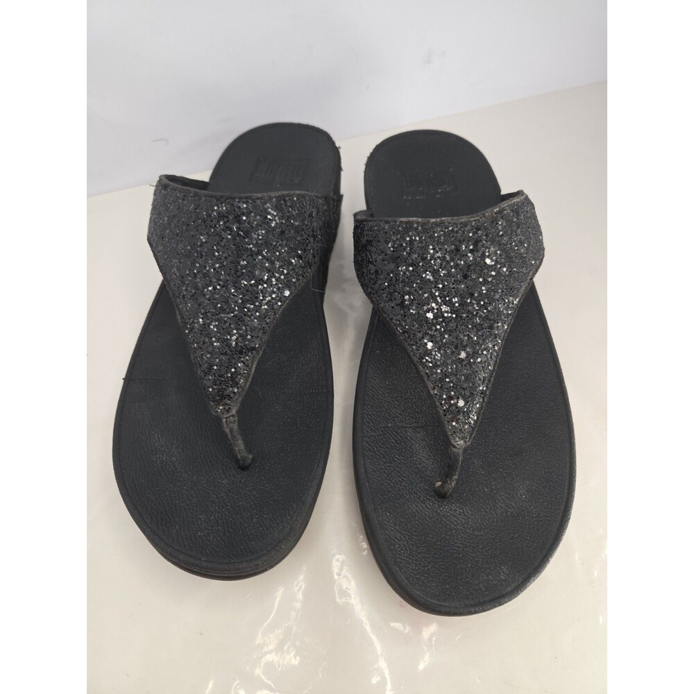 Fitflop LuLu Black Glitter Toe-Post Sandals Thong Platform Sz 8 Comfortable - Picture 3 of 8